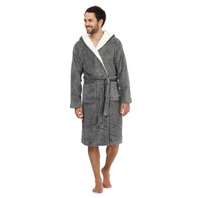 Grey sherpa hooded dressing gown
